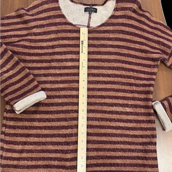 Lucky Brand Womens Size Small Brown & Burgundy Striped Textured Knit Sweater Top - Picture 3 of 5